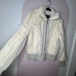 Vintage white suede rabbit fur bomber jacket
